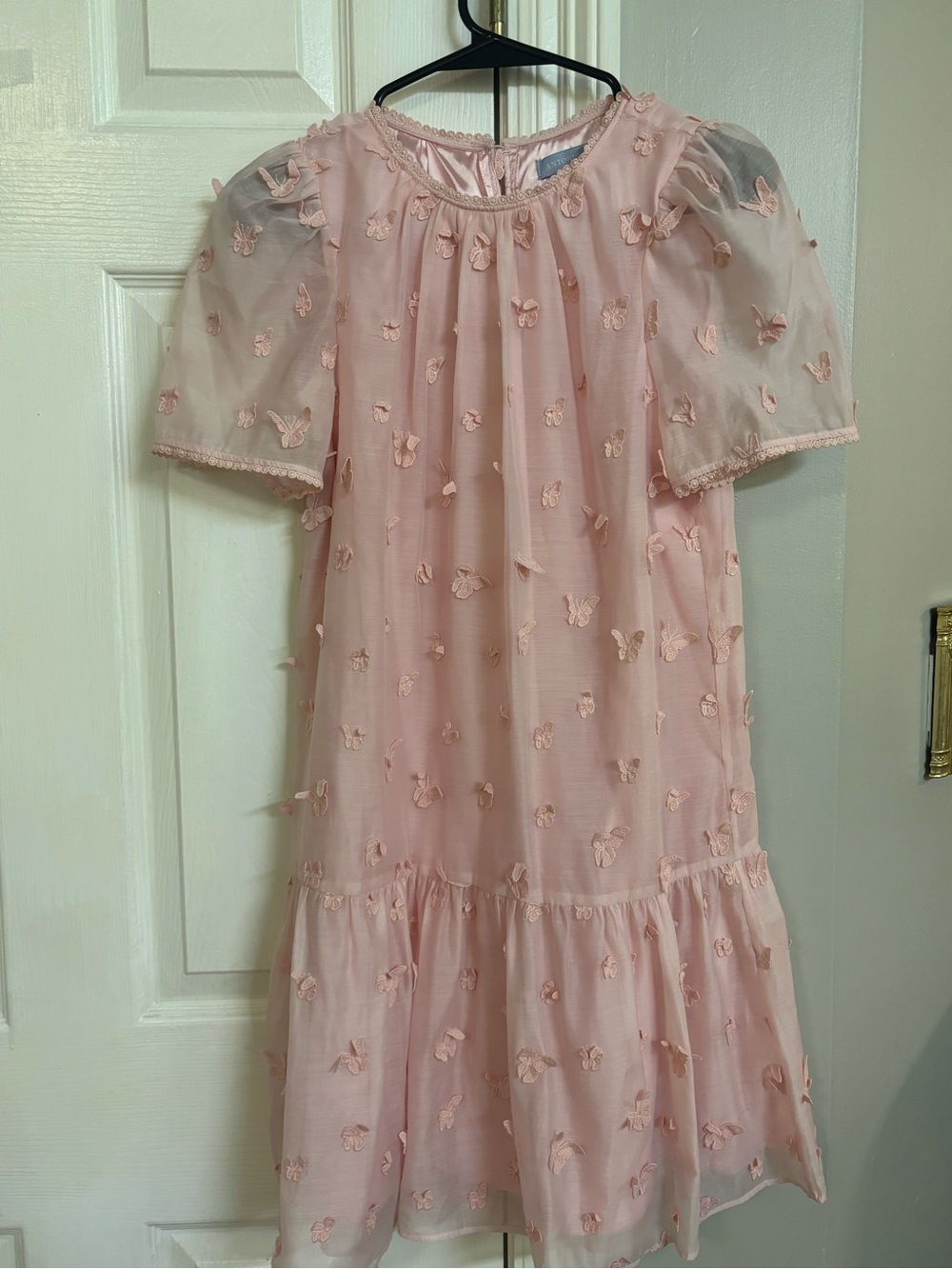 ANTONIO MELANI Pale Pink Butterfly-Embroidered Mini Dress Size 2